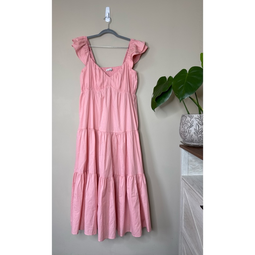 Abercrombie & Fitch Ruffle Sleeve Tiered Poplin Maxi Dress Pink Size Large Tall - Picture 2 of 7